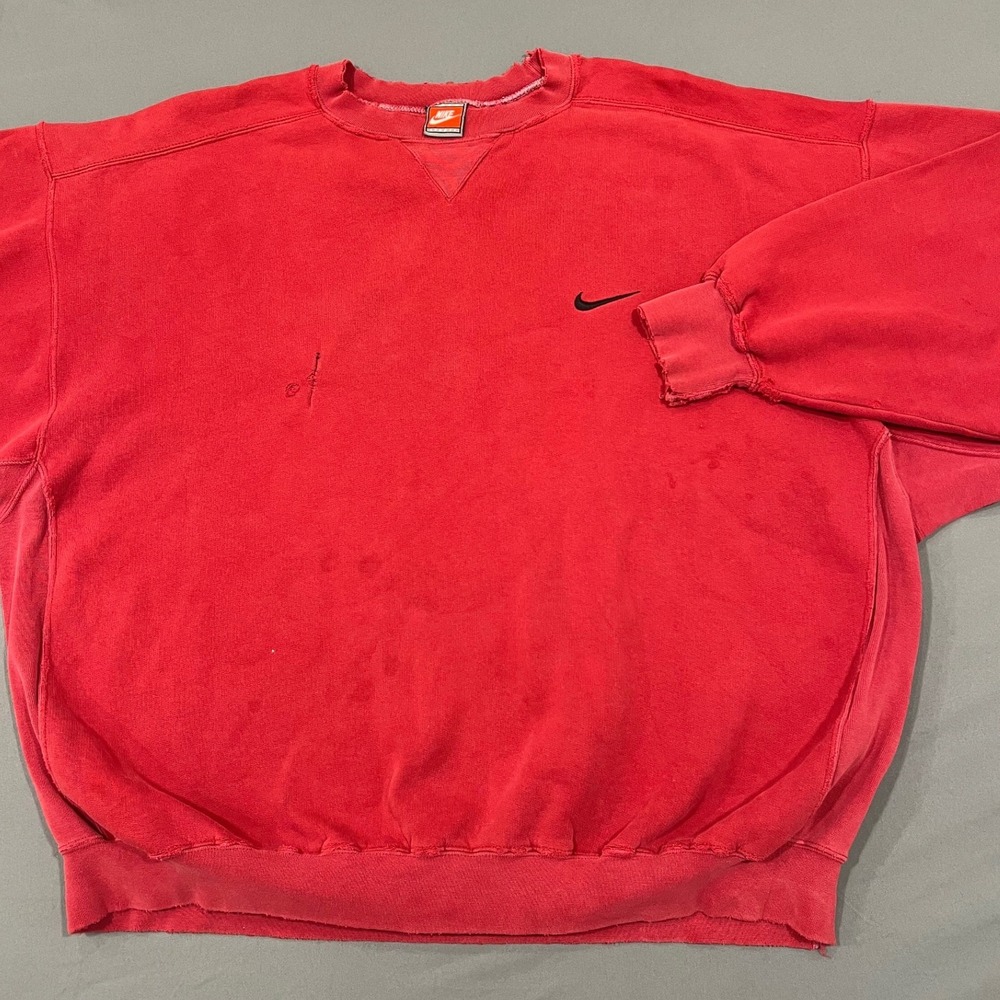 Vintage Nike Team Sports Distressed Red Crewneck Sweatshirt Embroidered XL XXL
